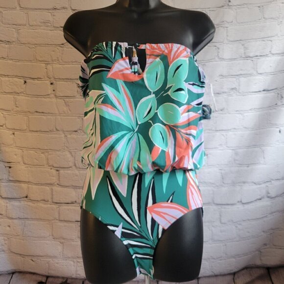Anne Cole Women's Zesty Tropical Blouson One-Piece Keyhole Swimsuit - Picture 1 of 6